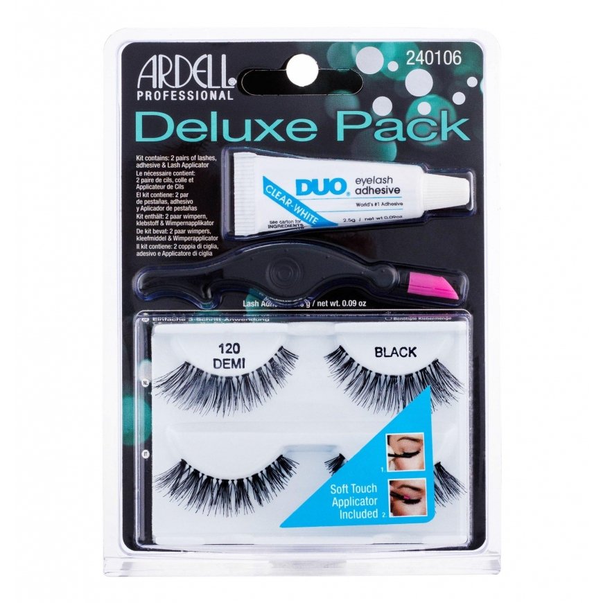 Ardell Rinkinys Deluxe 120 Demi Juodas 2 pary sztucznych rzęs + klej do rzęs 2.5g + aplikator do rzęs – 2