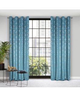 Eurofirany soft velvet curtain ARETA with boho pattern / 200 g/m2 / 140x250 / blue color