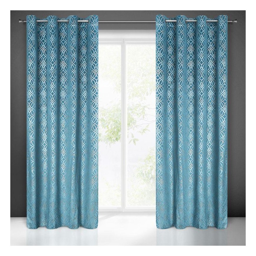 Eurofirany minkšto aksomo užuolaida ARETA su boho stiliaus raštu / 200 g/m2 / 140x250 / mėlynos spalvos – 2