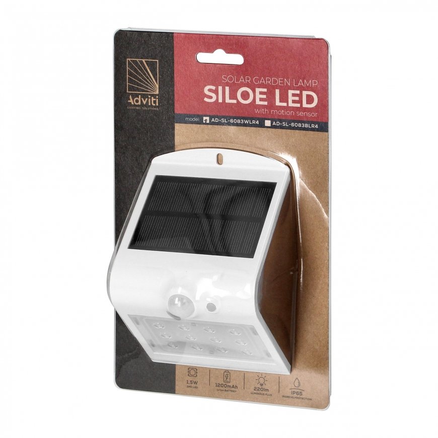 Wall lamp Orno SILOE LED 1.5W, solar lamp with motion sensor 120st, 190lm, IP65, 4000K, 1200mAh, double light source, white, AD- – 3