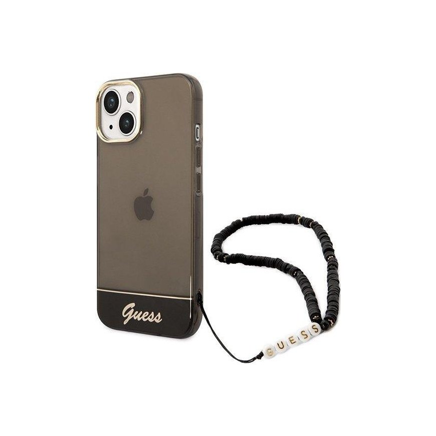 Case Guess GUHCP14SHGCOHK iPhone 14 6.1 inch Black / Black Hard Case Transparent Strap