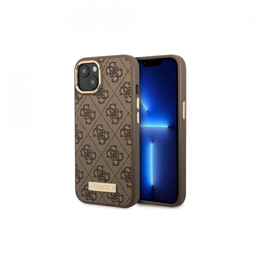 Guess dėklas, skirtas iPhone 14 Plus 6,7" GUHMP14MU4GPRW ruda HC Magsafe 4G PU logotipo plokštė