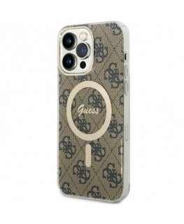 Guess Case for iPhone 14 Pro Max 6.7" GUHMP14XH4STW Brown Hard Case Magsafe IML 4G