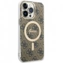 Guess dėklas, skirtas iPhone 14 Pro Max 6,7" GUHMP14XH4STW ruda kietas dėklas Magsafe IML 4G