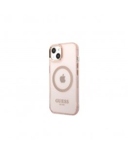 Guess GUHMP13LHTCMP iPhone 13 Pro / 13 6.1" pink/pink hard case Gold Outline Translucent MagSafe