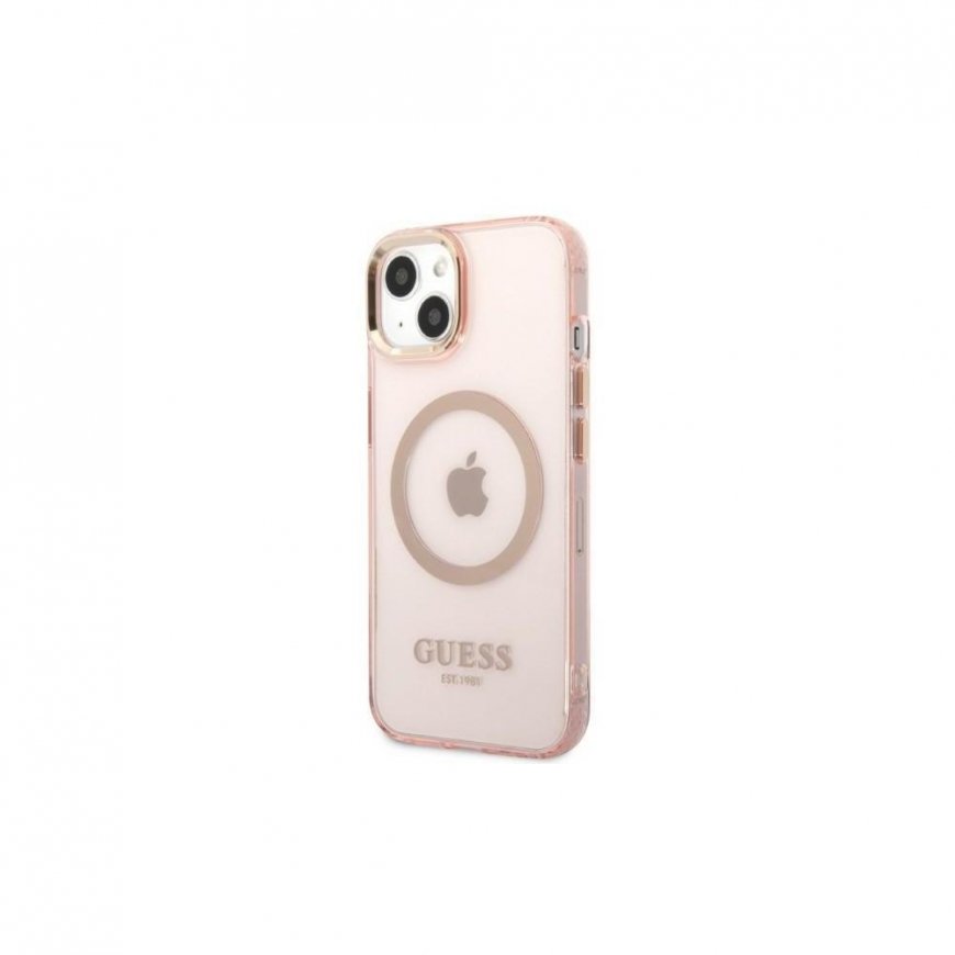 Guess GUHMP13LHTCMP iPhone 13 Pro / 13 6.1" pink/pink hard case Gold Outline Translucent MagSafe