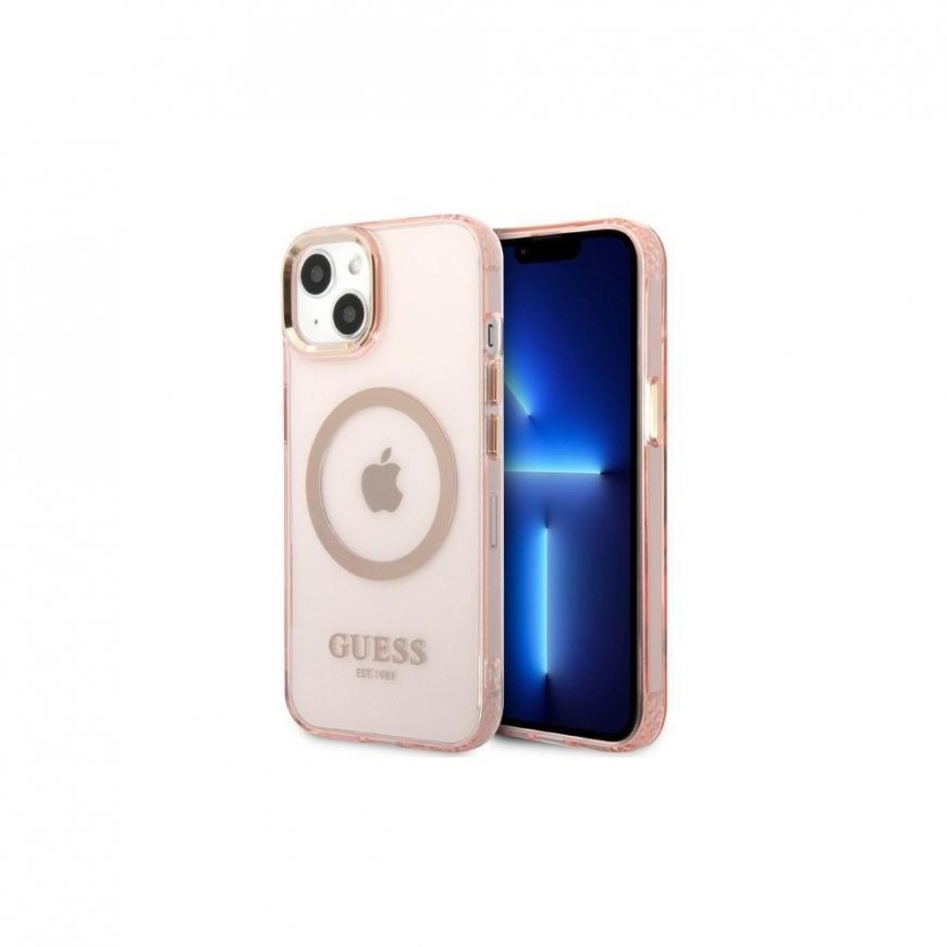 Guess GUHMP13LHTCMP iPhone 13 Pro / 13 6.1" pink/pink hard case Gold Outline Translucent MagSafe – 2