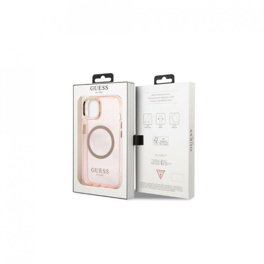 Guess GUHMP13LHTCMP iPhone 13 Pro / 13 6.1" pink/pink hard case Gold Outline Translucent MagSafe – 4