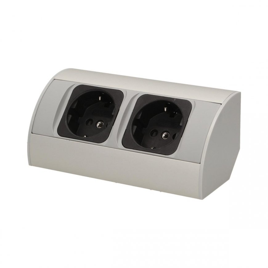 Orno Furniture socket without switch, 2x2P + Z, silver, schuko version – 2