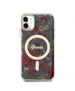 Case Guess PC|TPU Flowers IML MagSafe Compatible Case for iPhone 11 Khaki