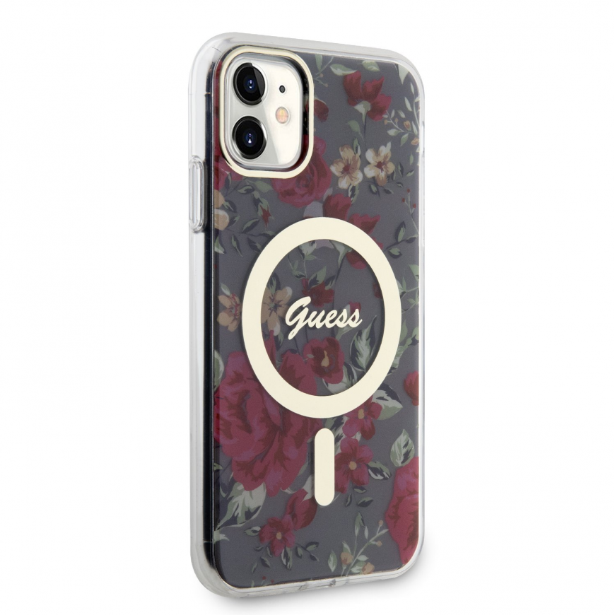 Dėklas Guess PC|TPU Flowers IML MagSafe Compatible Case for iPhone 11 Kaki – 2