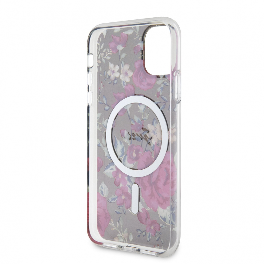 Dėklas Guess PC|TPU Flowers IML MagSafe Compatible Case for iPhone 11 Kaki – 4