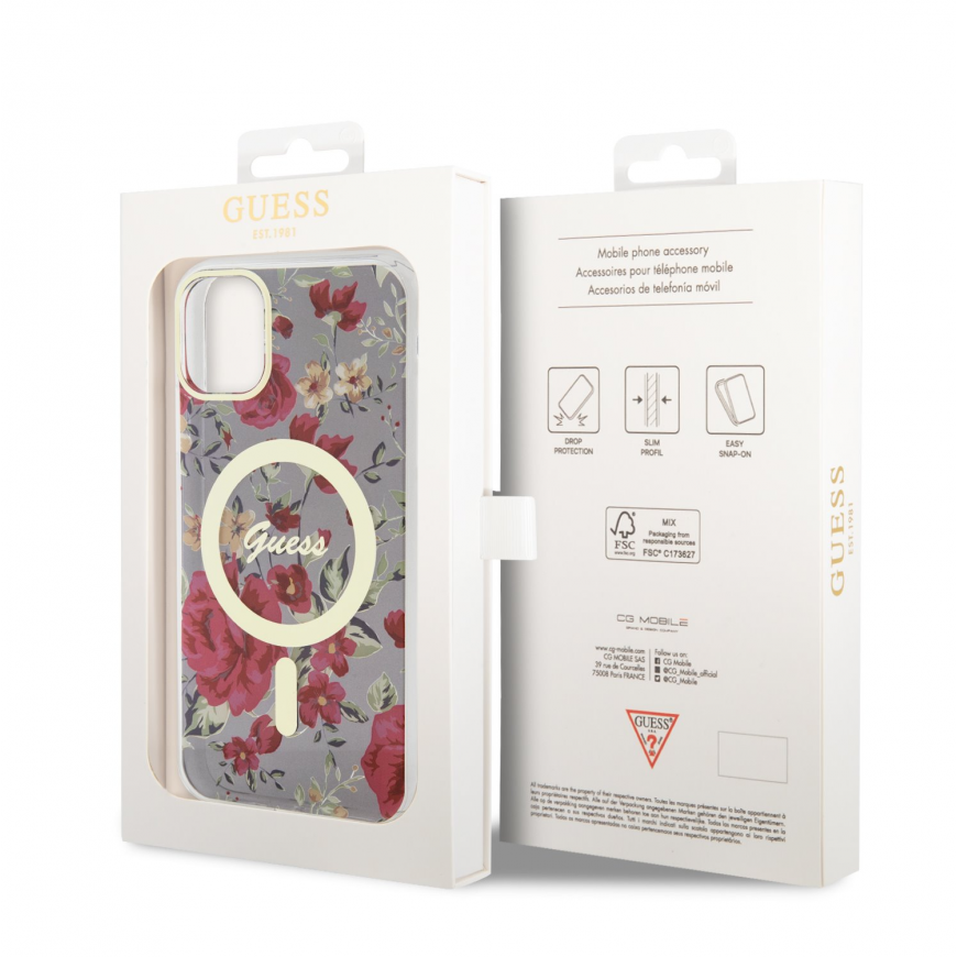 Dėklas Guess PC|TPU Flowers IML MagSafe Compatible Case for iPhone 11 Kaki – 5