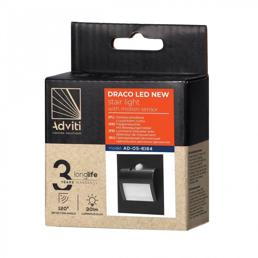 Orno DRACO LED NEW 1.5W, recessed light for stairs, 12VDC, 30lm, 3000K, black, motion and twilight sensor – 2