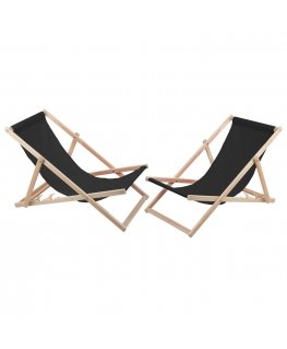 Set of two black Woodok deckchairs for self-assembly