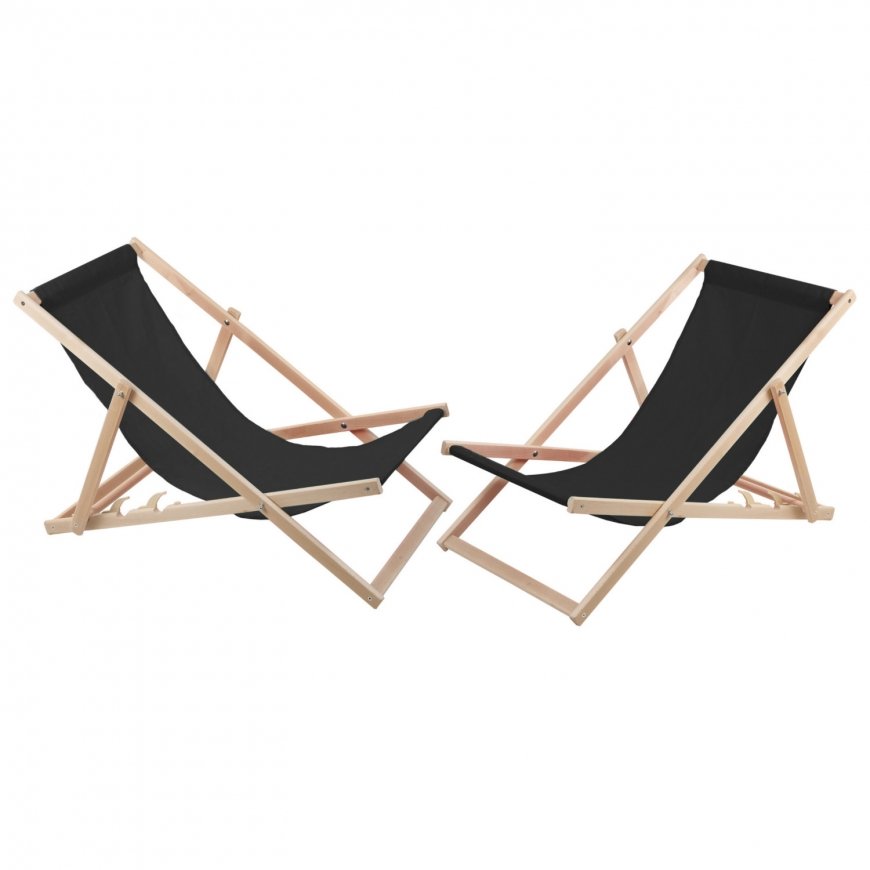 Set of two black Woodok deckchairs for self-assembly
