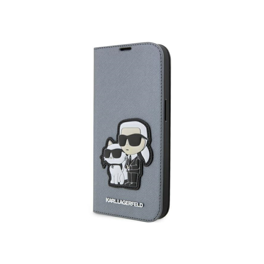 Dėklas Karl Lagerfeld Apple iPhone 14 Pro Max 6.7 Saffiano Karl&Choupette bookcase Sidabrinis – 2