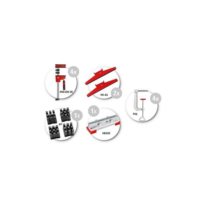 Set of 4 full surface clamps KRE100-2K with accessories, REVO KRE Bessey [KRE-SET-A]