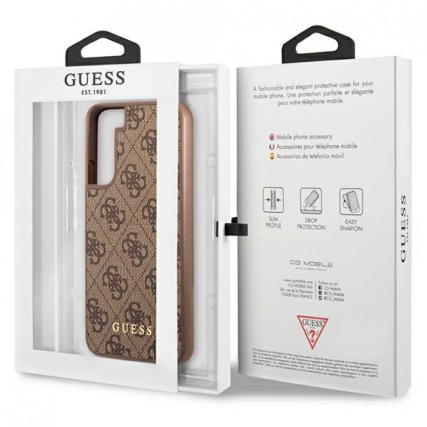 Guess dėklas skirtas Samsung Galaxy S23 GUHCS23SG4GFBR ruda hardcase 4G Metal Auksinė Logo – 4