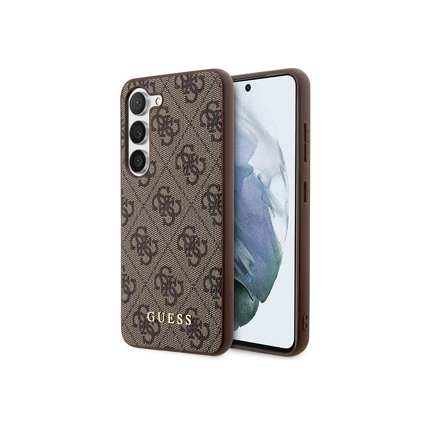 Guess dėklas skirtas Samsung Galaxy S23 GUHCS23SG4GFBR ruda hardcase 4G Metal Auksinė Logo – 5