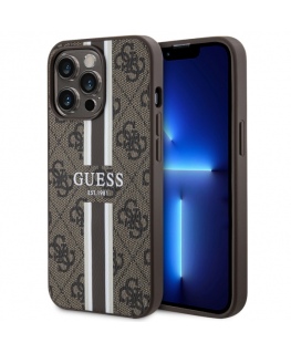 Case Guess GUHMP13XP4RPSW iPhone 13 Pro Max 6.7" brown|brown hardcase 4G Printed Stripes MagSafe