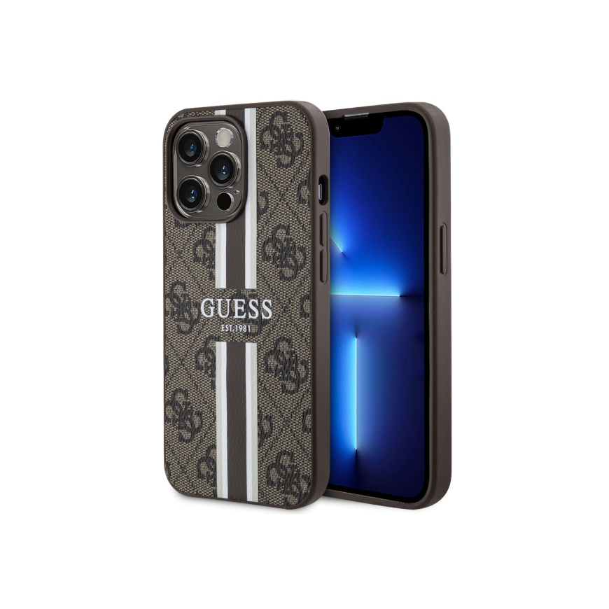 Case Guess GUHMP13XP4RPSW iPhone 13 Pro Max 6.7" brown|brown hardcase 4G Printed Stripes MagSafe