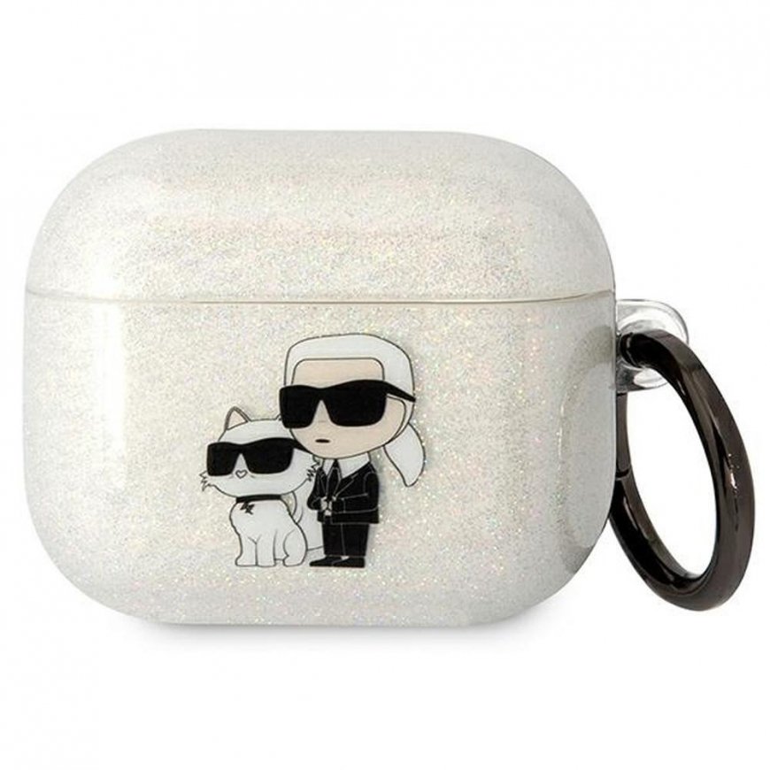 Ausinės Karl Lagerfeld etui skirta Airpods 3 KLA3HNKCTGT transparent Gliter Karl&Choupette