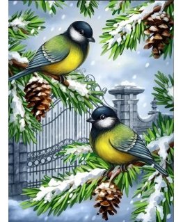 Beldizart Blue birds in winter 30*40 cm AM1892