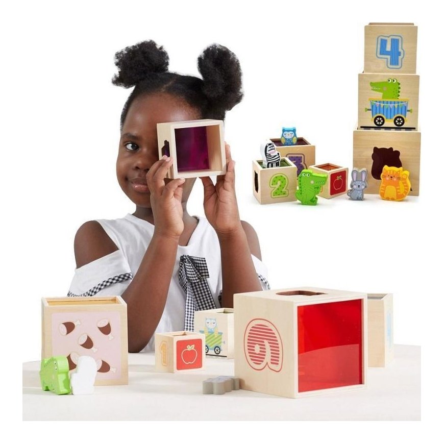 Viga Toys VIGA medinių piramidinių dėlionių kaladėlių rūšiuotojas – 3