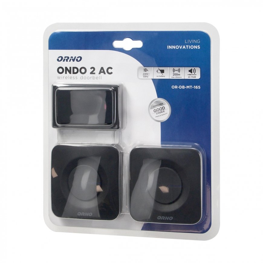 Orno Bell Bellaidis ONDO 2 AC Tinklo Su 2 Imtuvai 1 Mygtukas Baterija Nemokama mokymosi sistema 36 Garsai 200m Juoda – 2