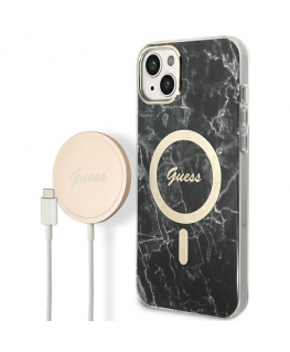 Guess set case + charger for iPhone 14 Plus 6,7" GUBPP14MHMEACSK juodas hard case Marble MagSafe
