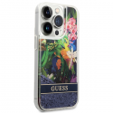 Guess Liquid Glitter Flower do iPhone 14 Pro Max (mėlynas)