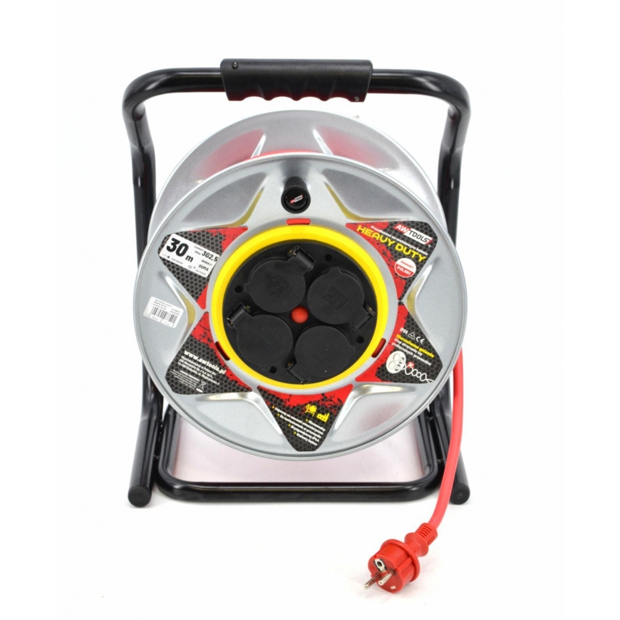 AW-Tools AWTOOLS extension DRUM METAL Red HEAVY DUTY 30m 3x1.5 mm 16A / 3680W / IP44 – 2