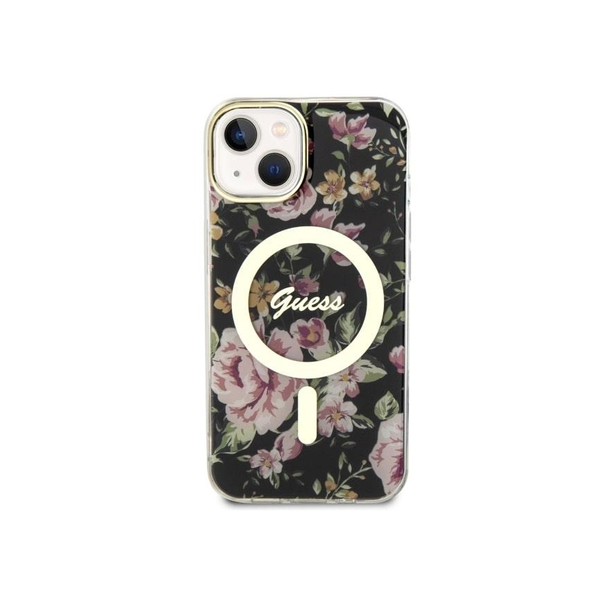 Guess dėklas, skirtas iPhone 14 6,1" GUHMP14SHCFWSK juodas kietas dėklas Magsafe IML Flower – 3