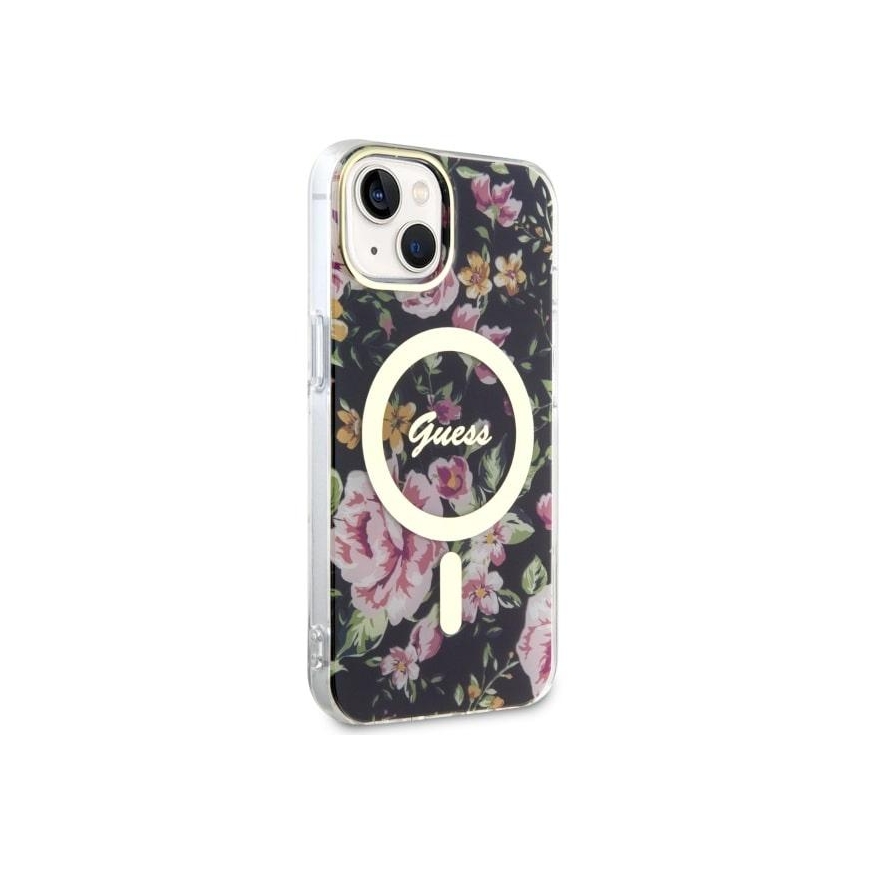 Guess dėklas, skirtas iPhone 14 6,1" GUHMP14SHCFWSK juodas kietas dėklas Magsafe IML Flower – 4