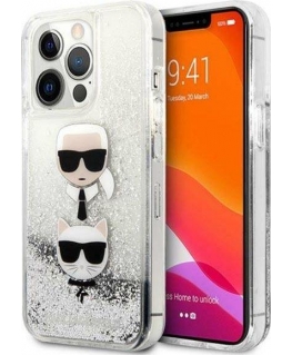 Karl Lagerfeld KLHCP13XKICGLS iPhone 13 Pro Max 6.7 inch Silver/Silver Hard Case Liquid Glitter Karl&Choupette Head