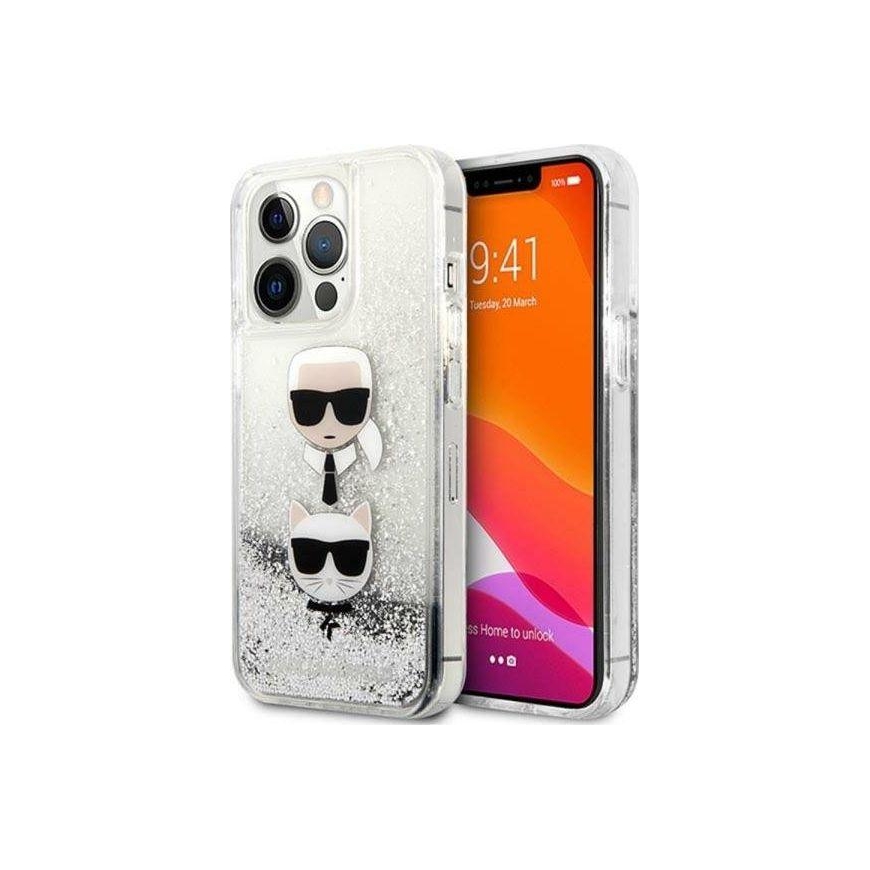 Karl Lagerfeld KLHCP13XKICGLS iPhone 13 Pro Max 6.7 inch Silver/Silver Hard Case Liquid Glitter Karl&Choupette Head