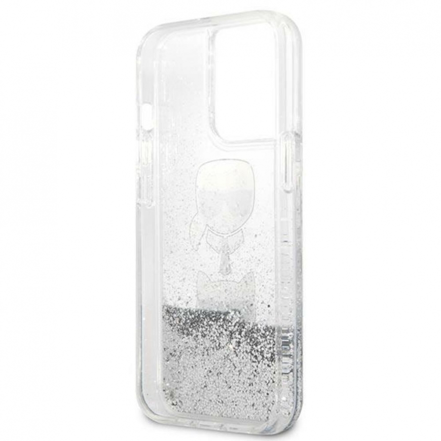Karl Lagerfeld KLHCP13XKICGLS iPhone 13 Pro Max 6.7 inch Silver/Silver Hard Case Liquid Glitter Karl&Choupette Head – 4