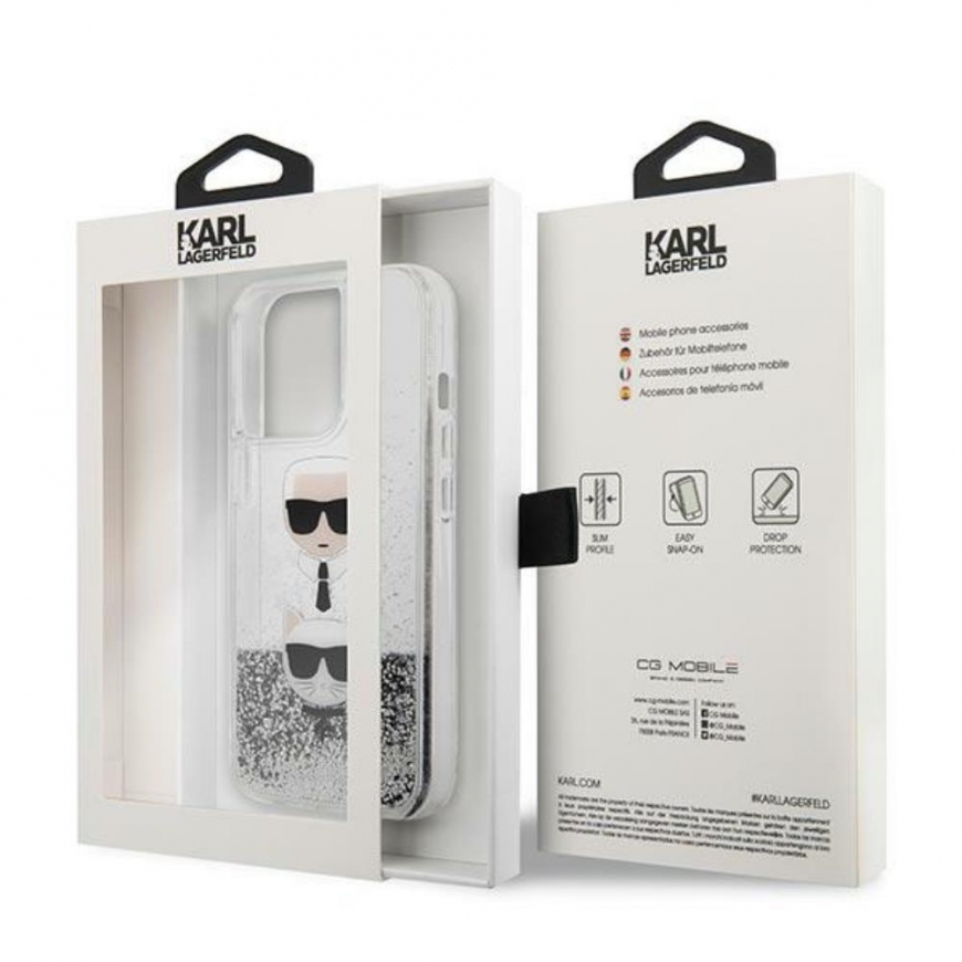 Karl Lagerfeld KLHCP13XKICGLS iPhone 13 Pro Max 6.7 inch Silver/Silver Hard Case Liquid Glitter Karl&Choupette Head – 5