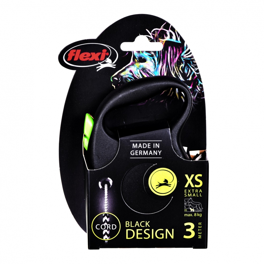 Flexi Black Design XS pavadėlis šunims iki 8kg virvinis 3m žalios spalvos – 5
