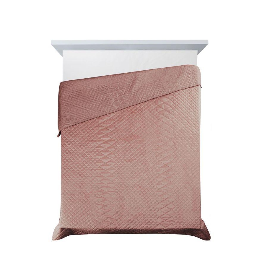 Eurofirany DESIGN 91 LUIZ / 3 Aksominė lovatiesė, dygsniuota karšto spaudimo būdu su geometriniu raštu, 170X210 cm, spalva: roži – 2