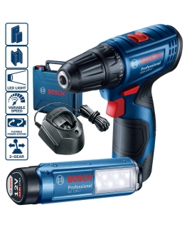 BOSCH screwdriver - drill GSR 120-LI 12V 30/14Nm 2x2.0Ah. suitcase+ spotlight GLI 12V-300