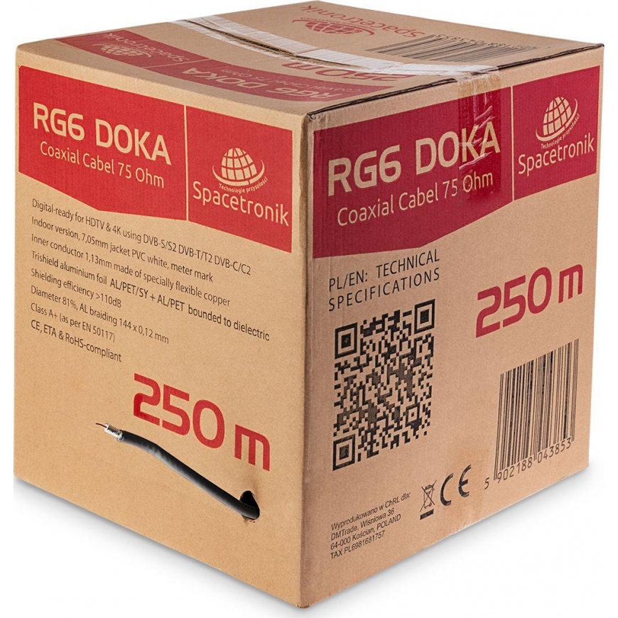 Przewód Spacetronik Cable Antenowy RG6 Spacetronik DOKA PE 4K Trishield 250
