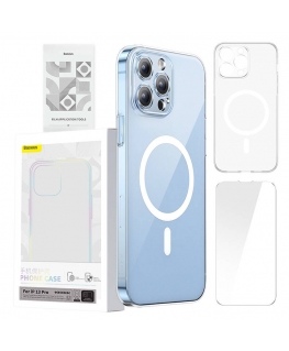 Phone case Baseus Magnetic Crystal Clear for iPhone 13 Pro (transparent) with all-tempered-glass screen protector and cleaning k