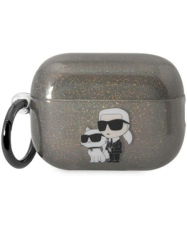Ausinės Karl Lagerfeld case skirta AirPods Pro 2 KLAP2HNKCTGK juodas TPU Glitter NFT Karl&Choupette