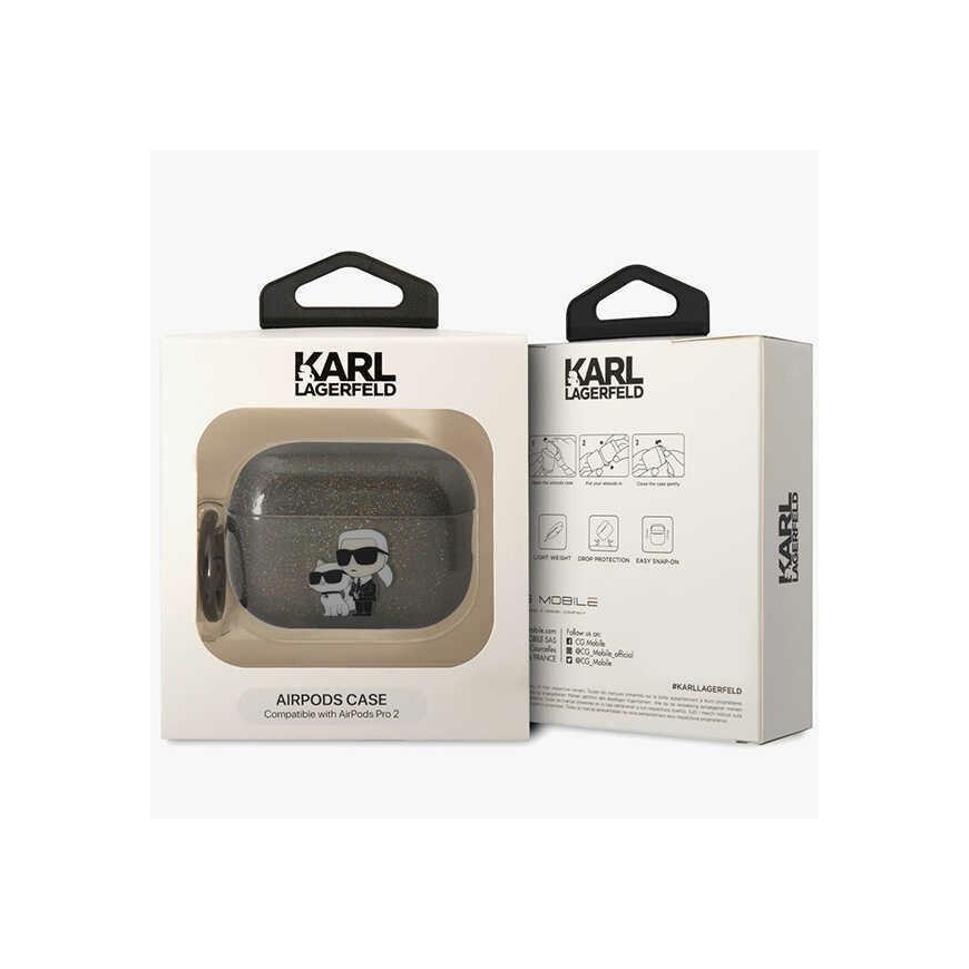 Headphones Karl Lagerfeld case for AirPods Pro 2 KLAP2HNKCTGK black TPU Glitter NFT Karl&Choupette – 4