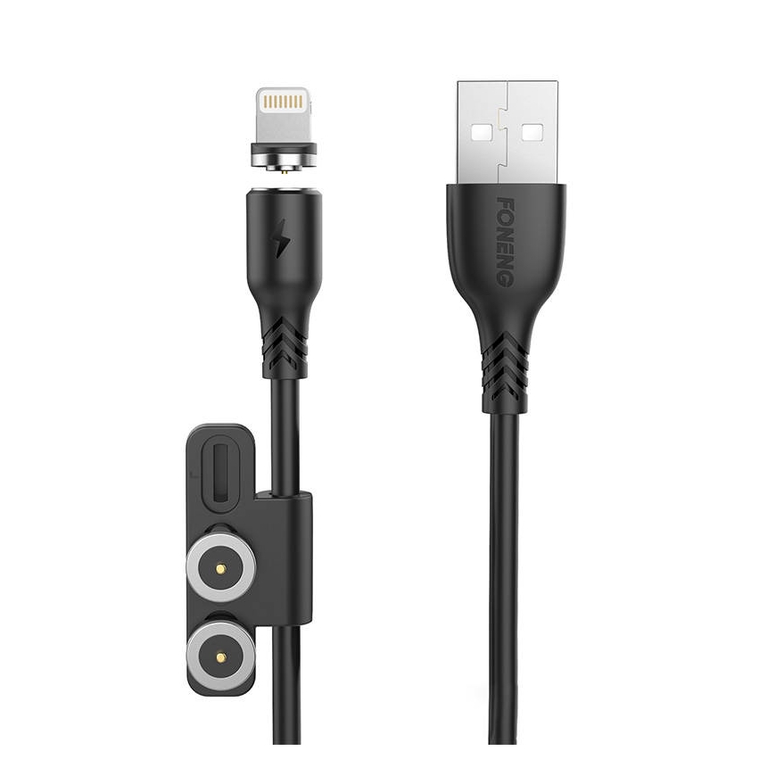 Foneng X62 Magnetic 3in1 USB to USB-C / Lightning / Micro USB Cable, 2.4A, 1m (Black)