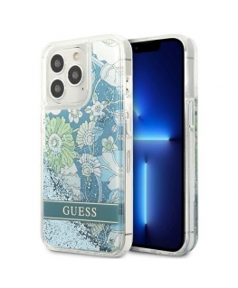 Guess GUHCP13XLFLSN iPhone 13 Pro Max 6,7 colio žalias/žalias kietas Flower Liquid Glitter