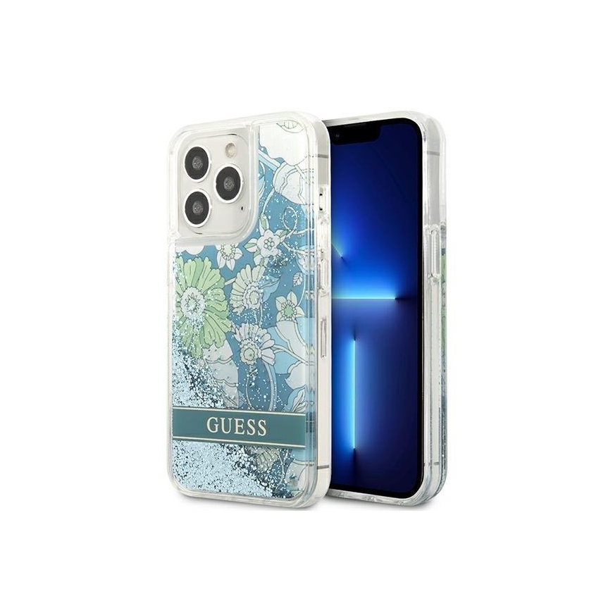 Guess GUHCP13XLFLSN iPhone 13 Pro Max 6,7 colio žalias/žalias kietas Flower Liquid Glitter