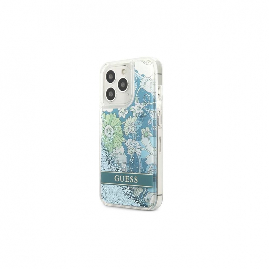 Guess GUHCP13XLFLSN iPhone 13 Pro Max 6,7 colio žalias/žalias kietas Flower Liquid Glitter – 2